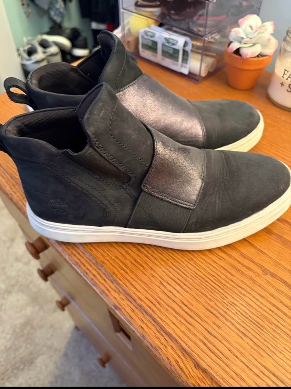 Timberland Women’s High-Top Slip-On Sneakers — Black with White Sole